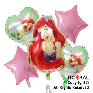 SET DE GLOBOS METALIZADO SIRENITA 5 UNIDADES X 1